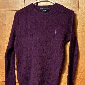 Polo Ralph Lauren Woman’s Merino Wool Purple Cable Knit Crewneck Sweater Sz S